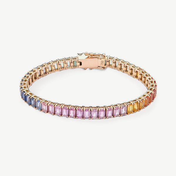 Pink Sapphire & Diamond Tennis Bracelet, Rose Gold